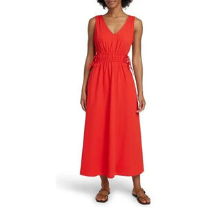 Faherty Sandbar Maxi Dress Organic Cotton Sz XS Red Beachy Peasant Boho